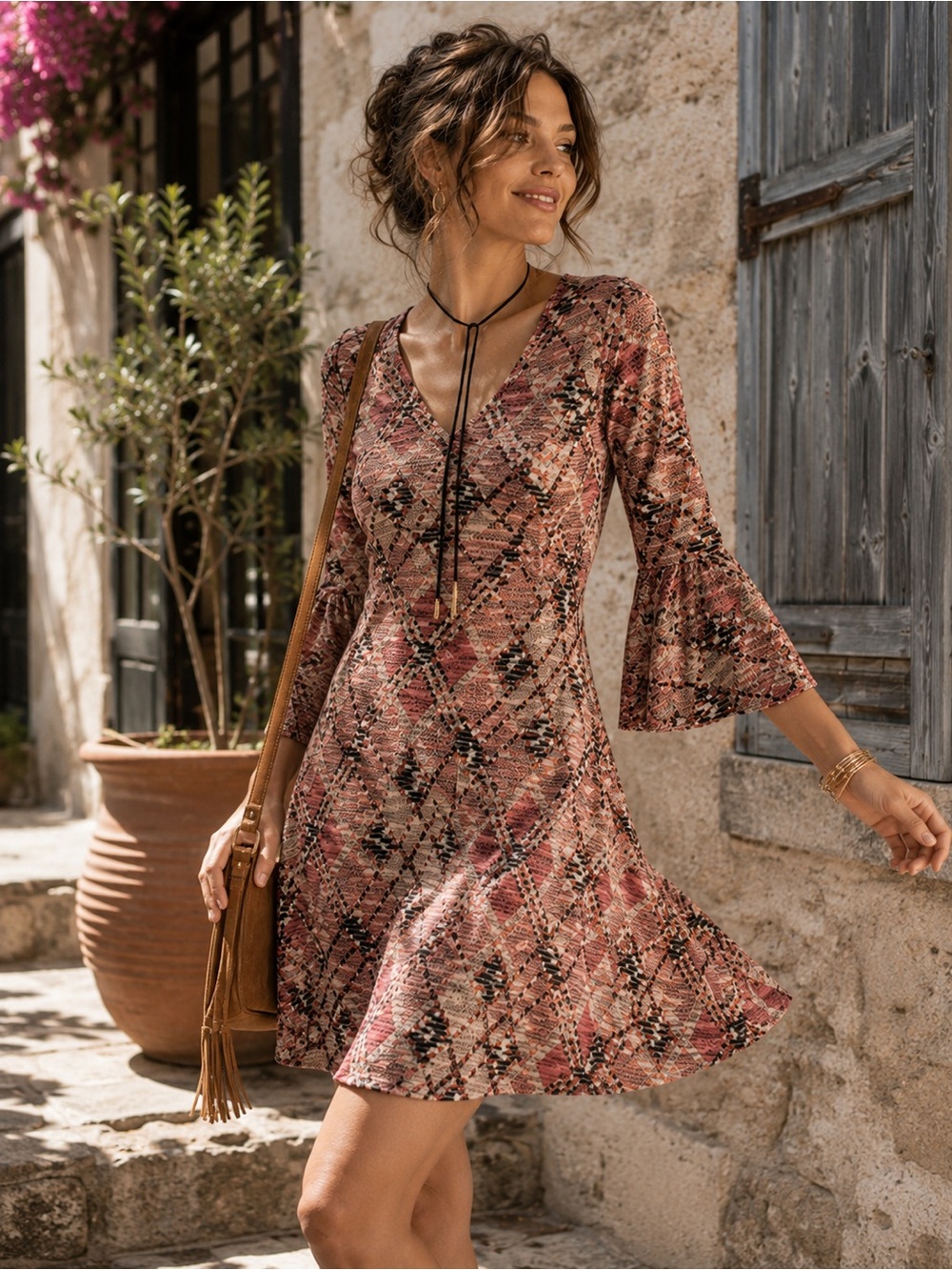 Anthropologie MAEVE Erina soft stretchy bell sleeved dress, L.